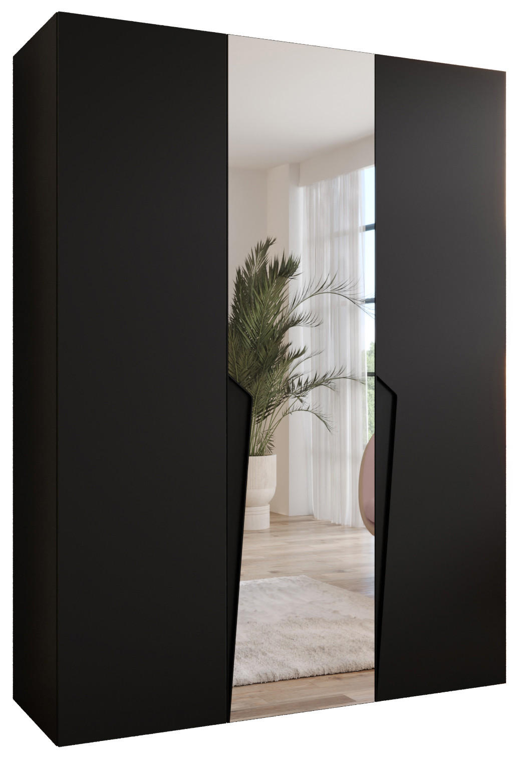 Abiks Möbel Drehtürenschrank Schwarz, Schwarz 150x202x52 cm