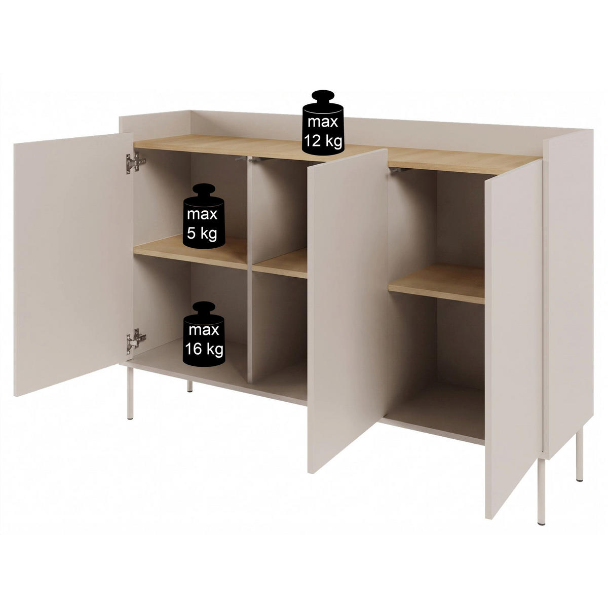 KOMODA Tovi Černá / Dekor ořech 140 cm - černá, kov/kompozitní dřevo (139.8/95.5/36.4cm) - Selsey