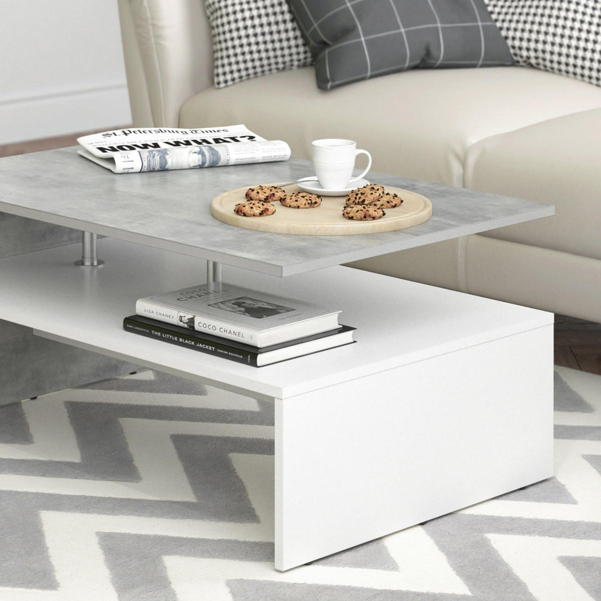 COUCHTISCH Amato Beton 90 x 60 cm - Schieferfarben, Holzwerkstoff (60/90/42cm) - Vicco