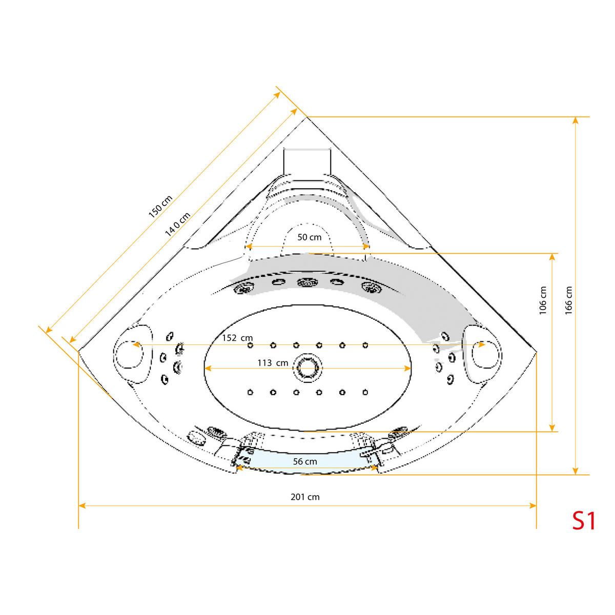 WHIRLPOOL Badewanne Wanne W70-SC 150x150cm mit Tür - Weiß, Glas/Kunststoff (150/70/150cm) - AcquaVapore by Sandra Jentho