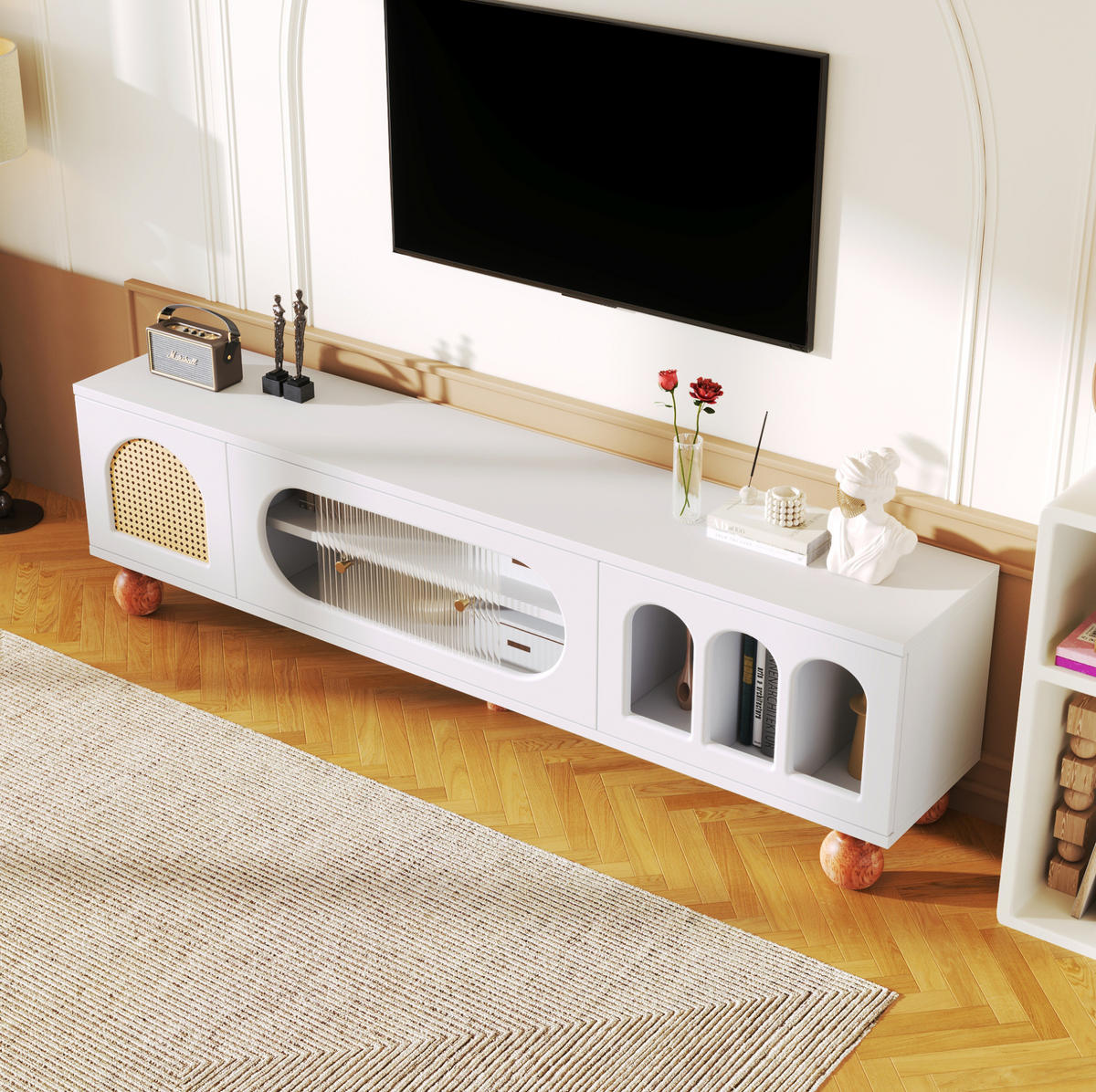 TV-SCHRANK in Weiß mit Glasschiebetür 170/37/47 cm - Weiß, Holzwerkstoff (170/37/47cm) - Redom