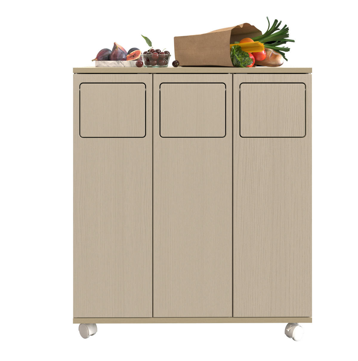 KOMMODE 69,3/35/80 cm aus MDF mit 3 Fächern, 180°-Türen und Rollen, Weiß - Weiß, Holzwerkstoff (70/80/35cm) - Redom
