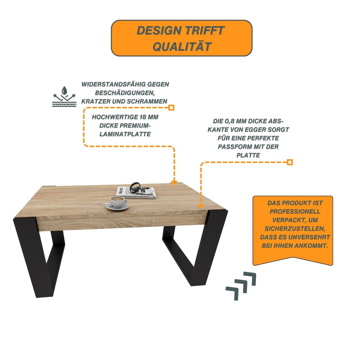 COUCHTISCH Karo II 92/44/54 - Schwarz/Sonoma Eiche, Holzwerkstoff (54/92/44cm) - RAUMHIRSCH FURNITURE