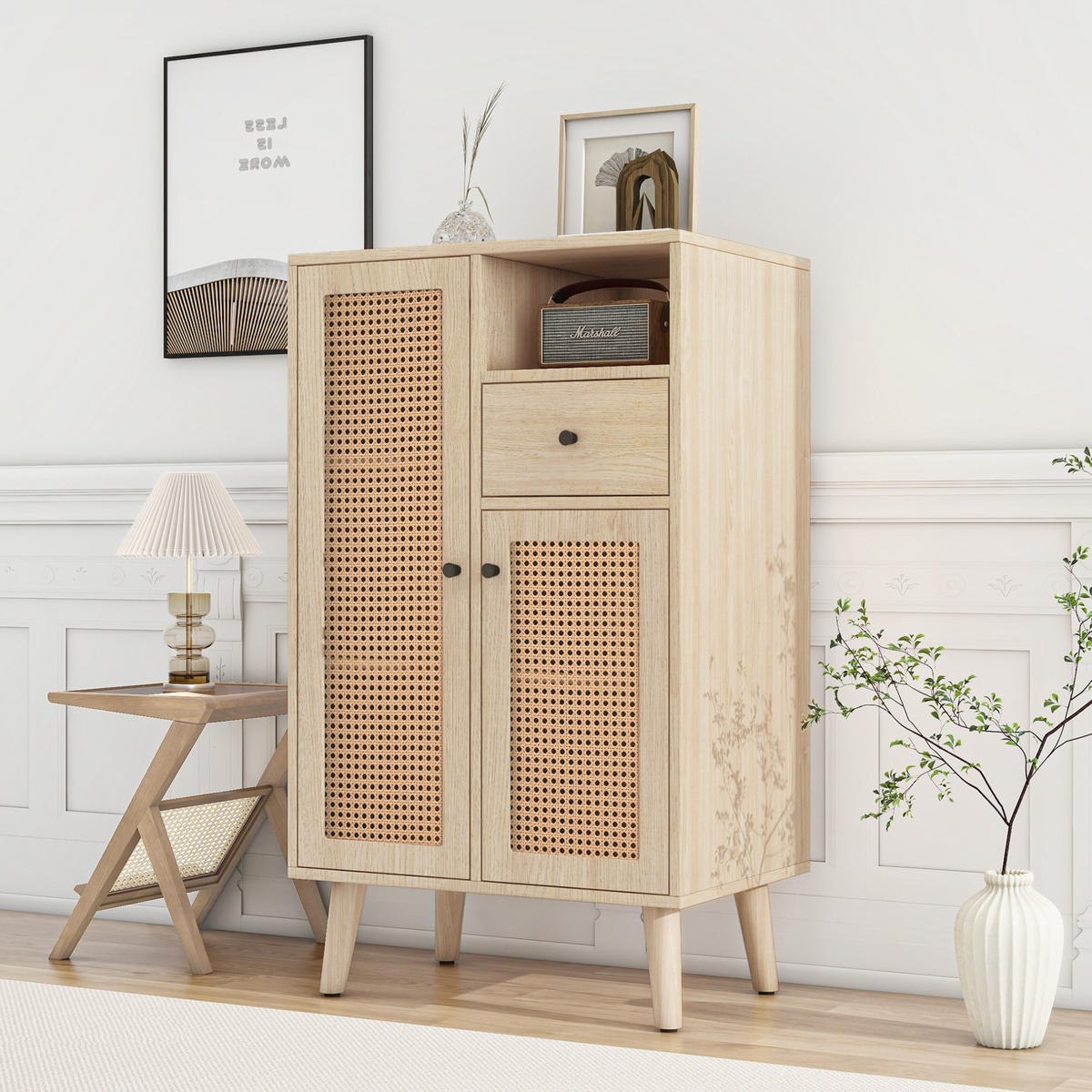 SIDEBOARD 60/40/101 cm Eiche aus Spanplatte mit Rattantüren - Eichefarben, Holzwerkstoff (60/101/40cm) - OKWISH
