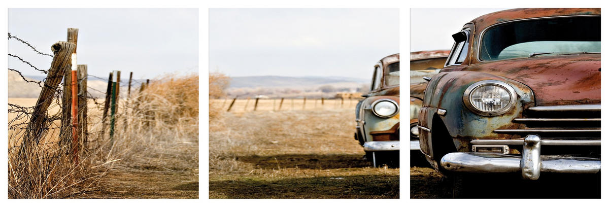 BILDER-SET aus Glas je 50x50 cm Oldtimer - Braun, Glas (150/50cm) - artissimo