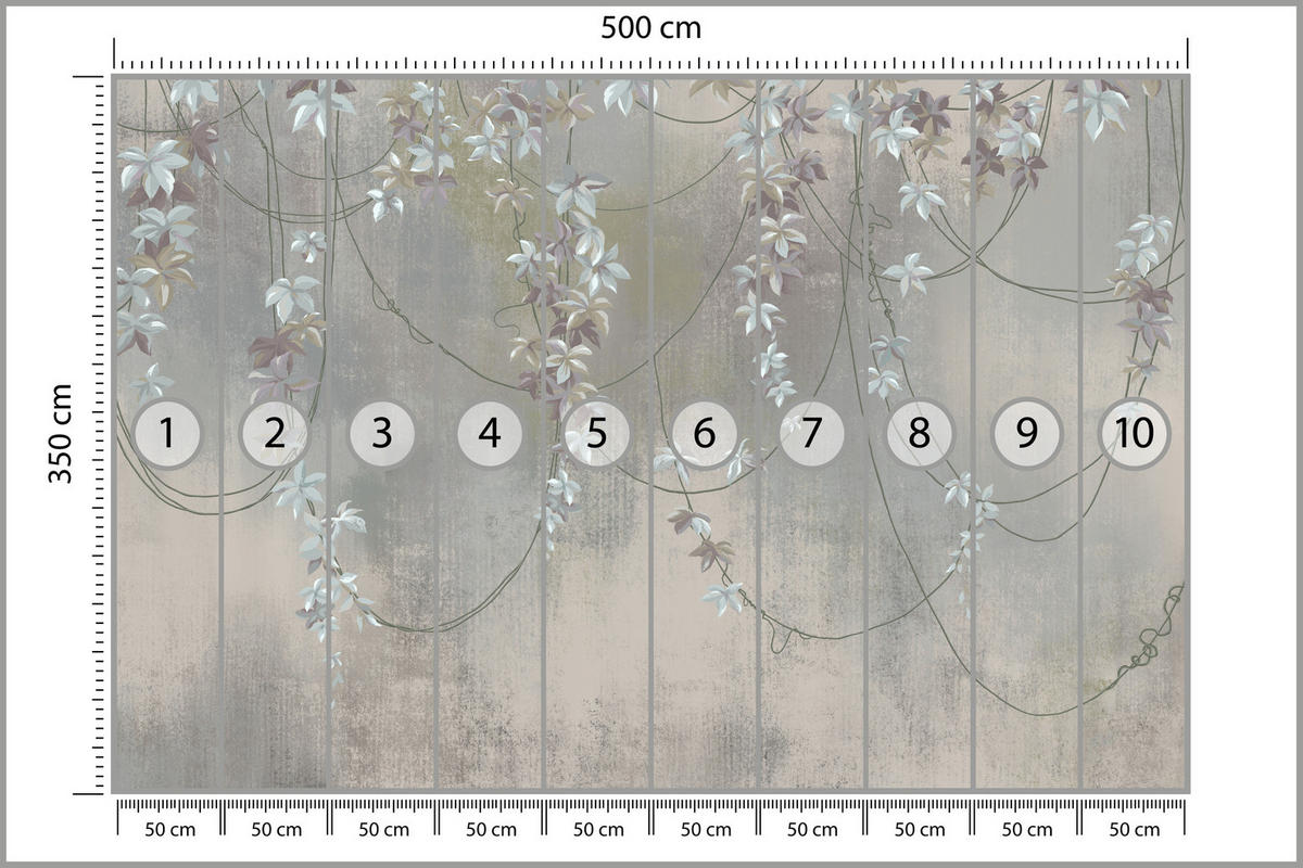 FOTOTAPETE für Wohnzimmer Abstrakte Blüten Lianen Beton Wand 500x350 - Grau, Papier (500/350cm) - Muralo
