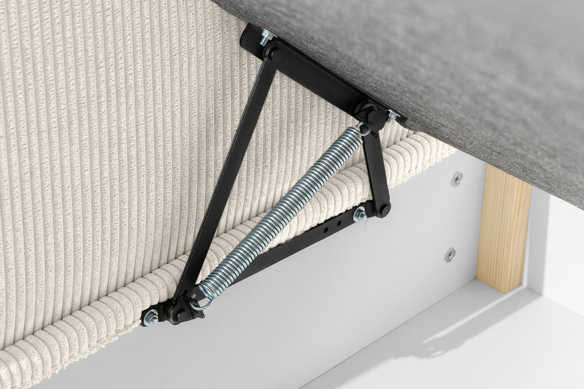 JUGENDBETT ROTI Einzelbett mit Bettkasten, 90x200cm, Bett mit Bonellmatratze, mit Rückenlehne - Ecru/Schwarz, Holz/Holzwerkstoff (92/200cm) - KONSIMO®