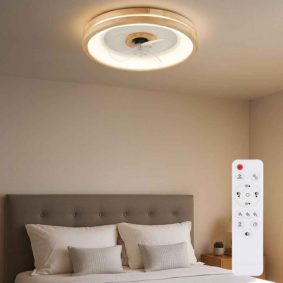 LED DECKENLEUCHTE Ventilator Braun Holzoptik - Braun, Holz (50/50/12.5cm) - Globo Lighting