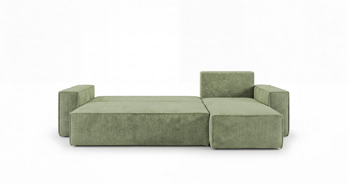 ROHOVÁ pohovka CALIFORNIA MINI pravá světle zelená manšestr Poso 47 - funkce spaní, úložný prostor - světle zelená, textil (245/139cm) - Cornero