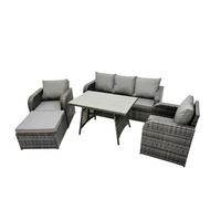 GARTENMÖBEL SET mit COUCHTISCH Polyrattan Dunkelgrau 6-Sitzer - Dunkelgrau/Grau, Glas/Kunststoff - Fimous