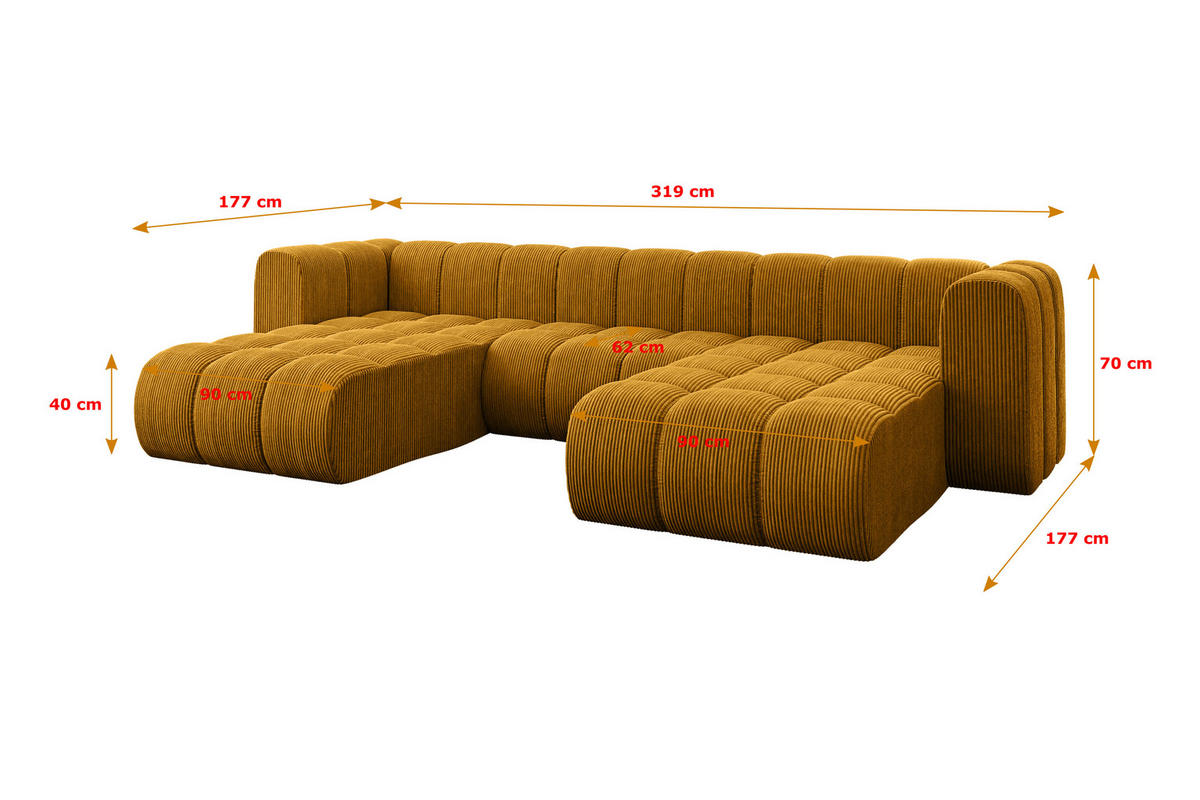 WOHNLANDSCHAFT modulares Sofa Joren-U1 - 319x177x70 cm Senfgelb - Currygelb, Holzwerkstoff/Textil (319/70/177cm) - ALTDECOR