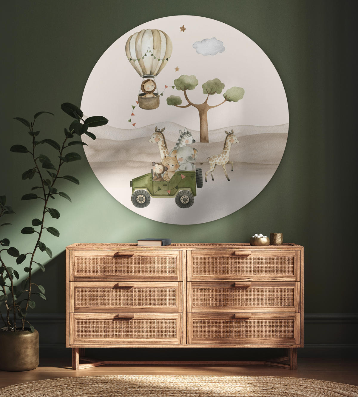 WANDBILD Wilde Tiere - Safari - Aquarell - Heißluftballon 120x120 cm - Beige, Kunststoff (120/120cm) - MuchoWow