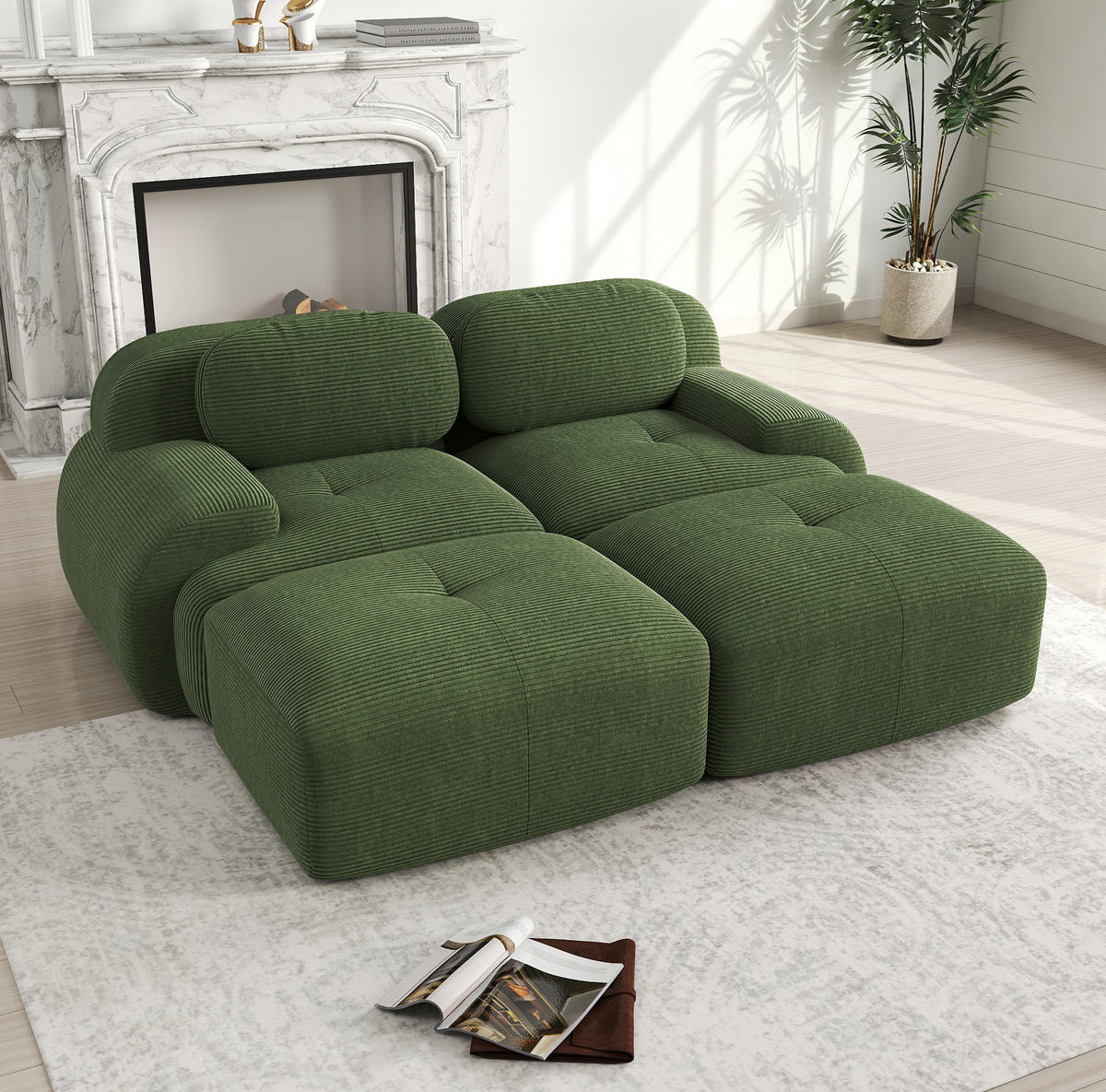 SOFA modulares Ecksofa aus Cordstoff Grün - Grün, Kunststoff (178/75/208.1cm) - Meubliv