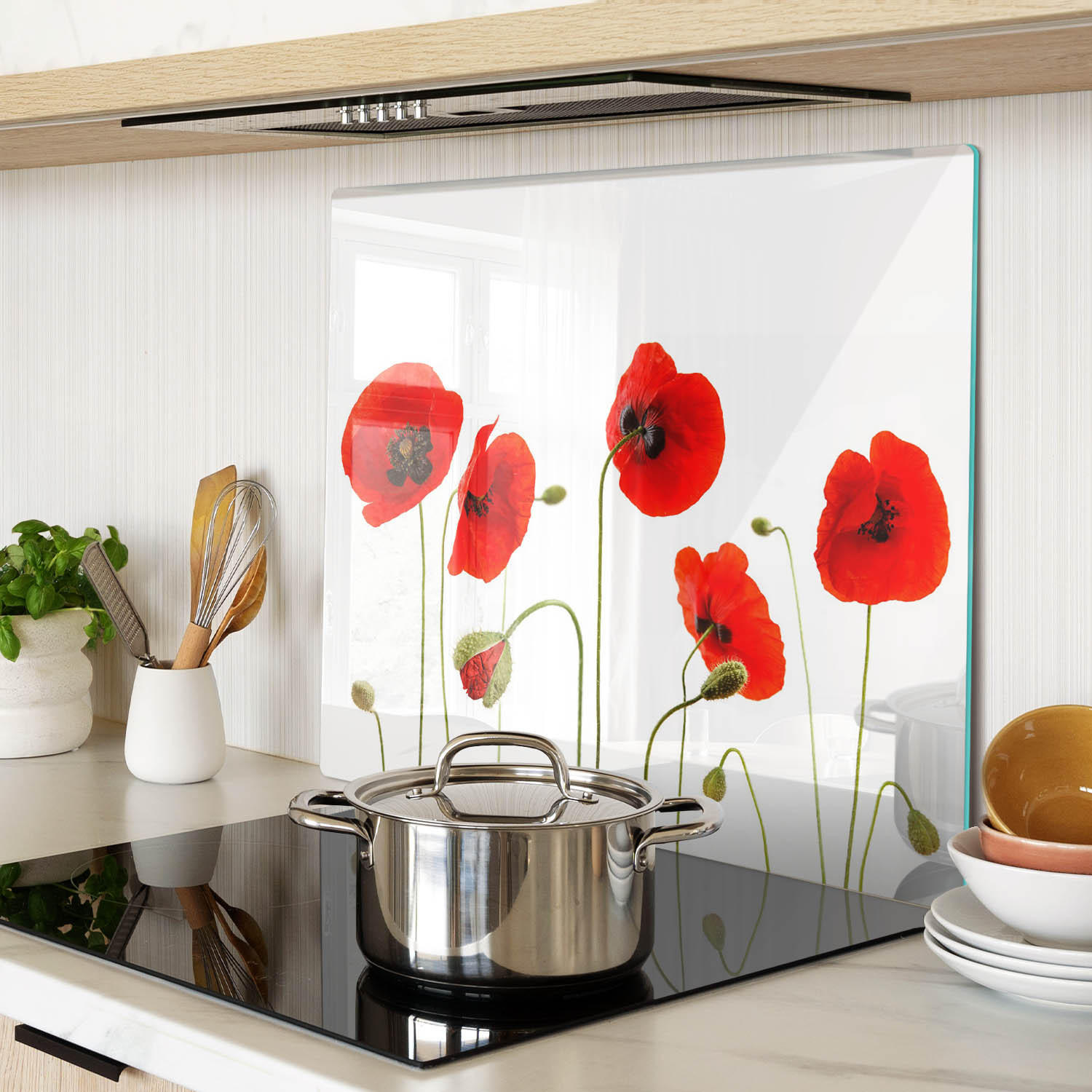 GLASPLATTE 60x52 cm Mohnblumen - Rot, Glas (60/0.4/52cm) - TULUP