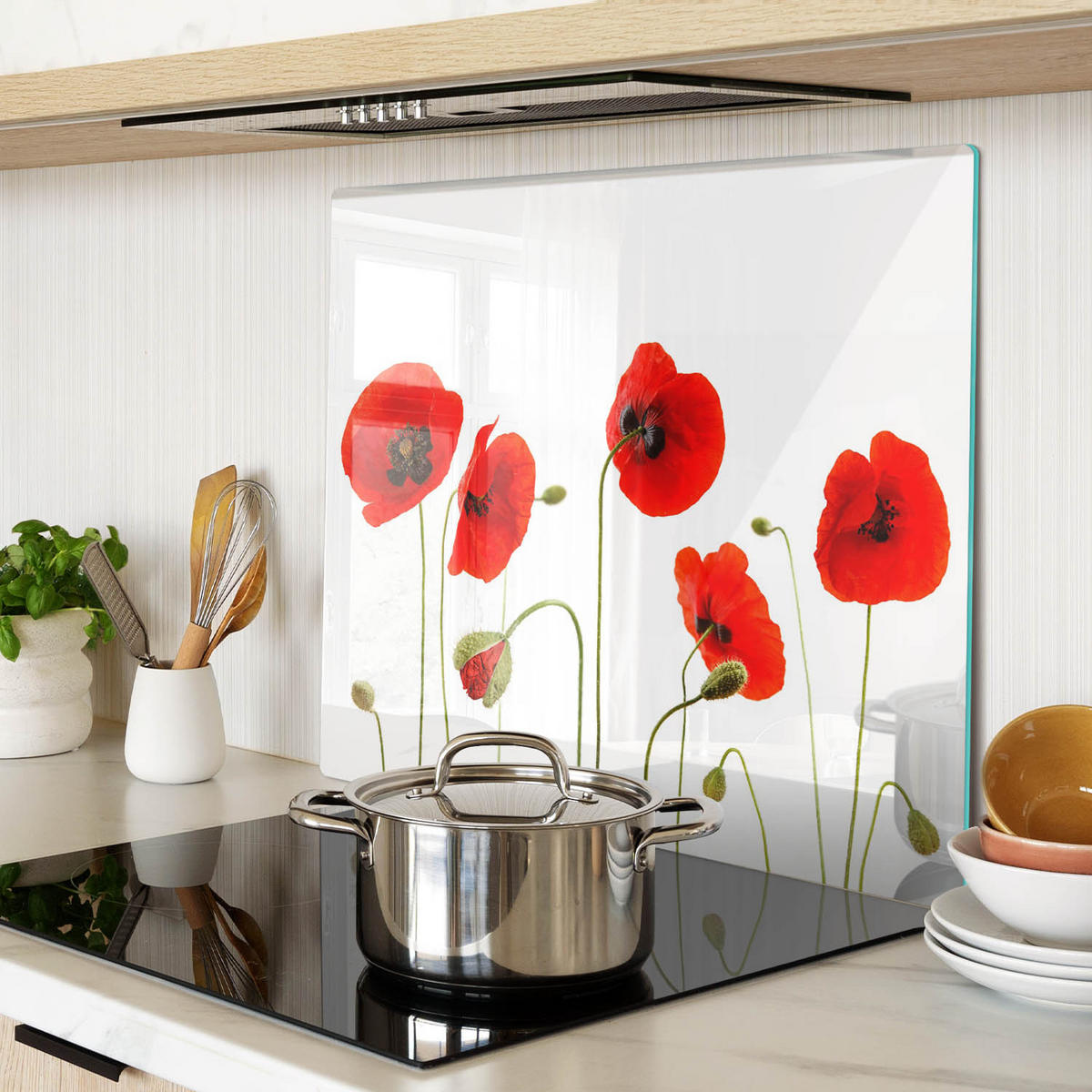 GLASPLATTE 60x52 cm Mohnblumen - Rot, Glas (60/0.4/52cm) - TULUP