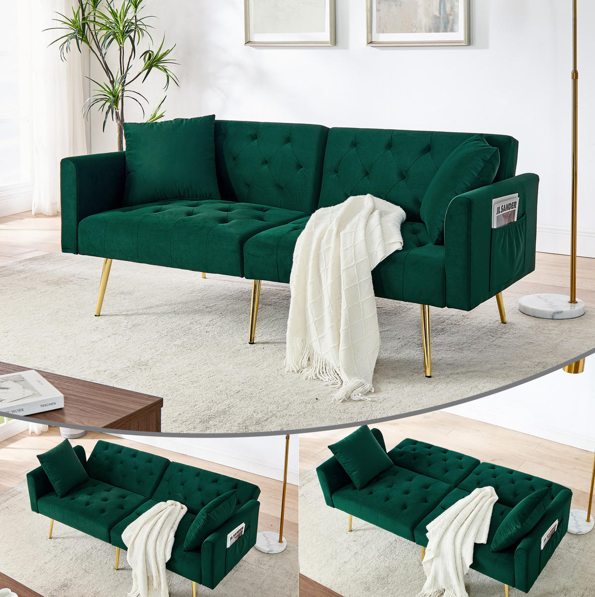 SOFA mit verstellbarer Rückenlehne 2-Sitzer Samt Grün - Grün, Holzwerkstoff (177/74/78cm) - Meubliv