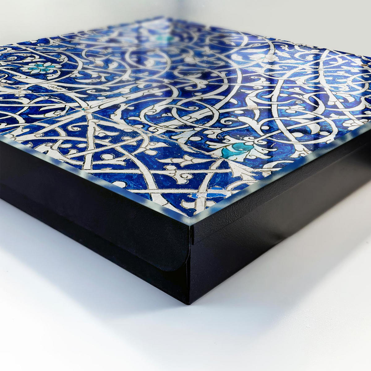 SCHLÜSSELBOX Schwarz 30x30 cm- Türöffnung nach rechts - Blaue Arabeske - Blau, Metall (30/30/5cm) - TULUP