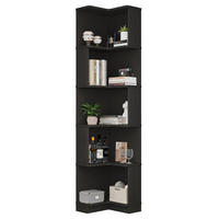 ECKBÜCHERREGAL mit LED-Lichtleiste 63,5 x 45 x 175 cm MDF Schwarz - Schwarz, Holzwerkstoff (45/175/63.5cm) - Beauniv