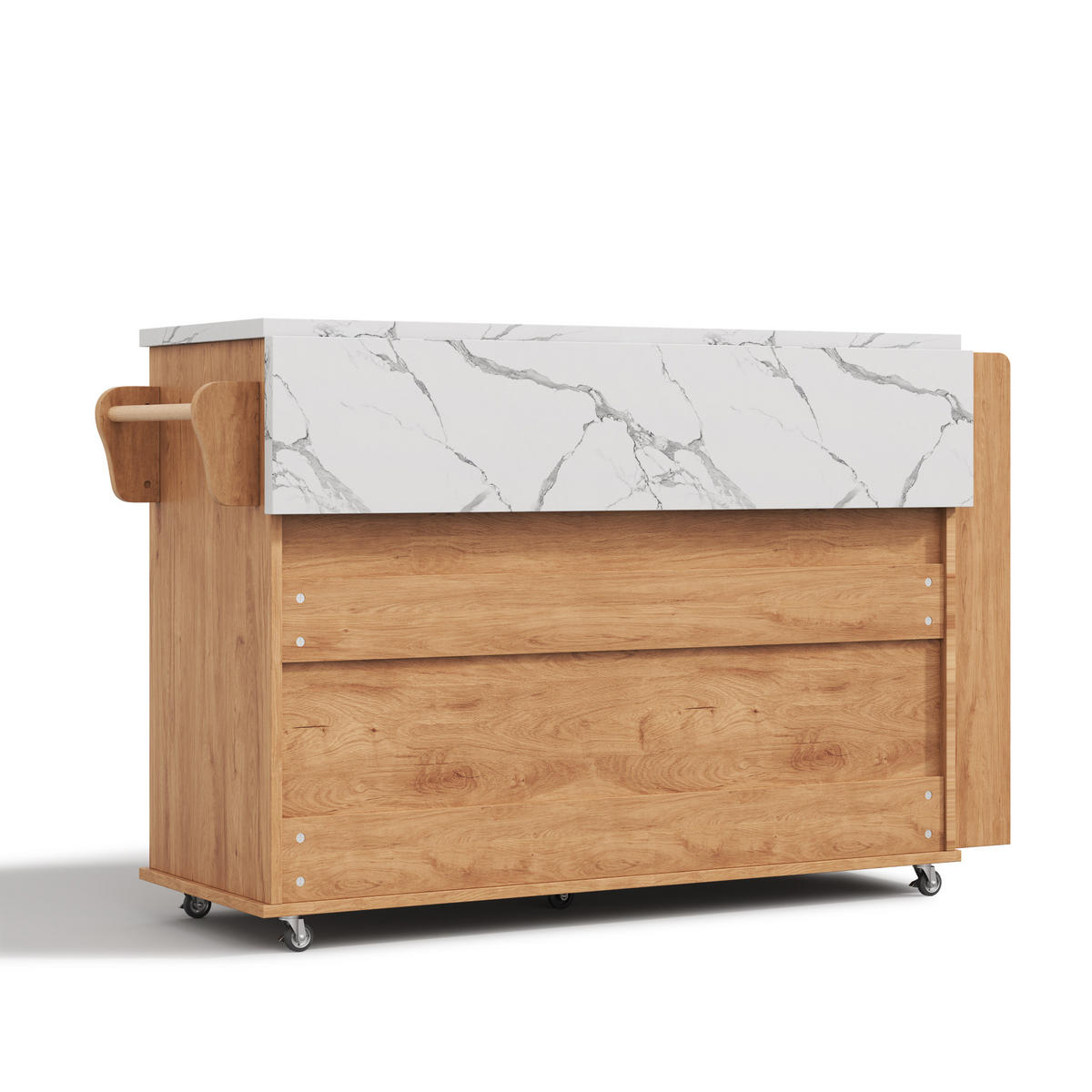 MOBILNI kuhinjski otok 138/70/90 cm prirodna od MDF-a sa sklopivom radnom pločom i kotačima - prirodne boje, drvni materijal (138/90/70cm) - OKWISH