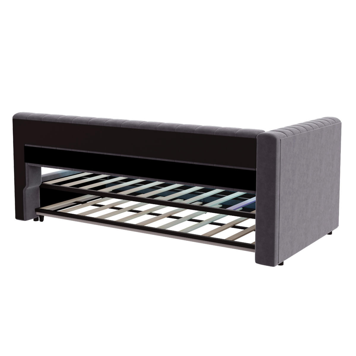 POLSTERBETT 90/200 cm aus Samt mit LED-Beleuchtung, Grau - Grau, Textil (90/200cm) - OKMYHOME