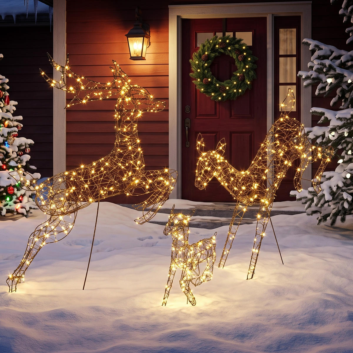 BELEUCHTETE-WEIHNACHTSDEKORATION 3er Set Metall Kunststoff-Rattan Braun - Braun, Metall (25/120/75cm) - Outsunny