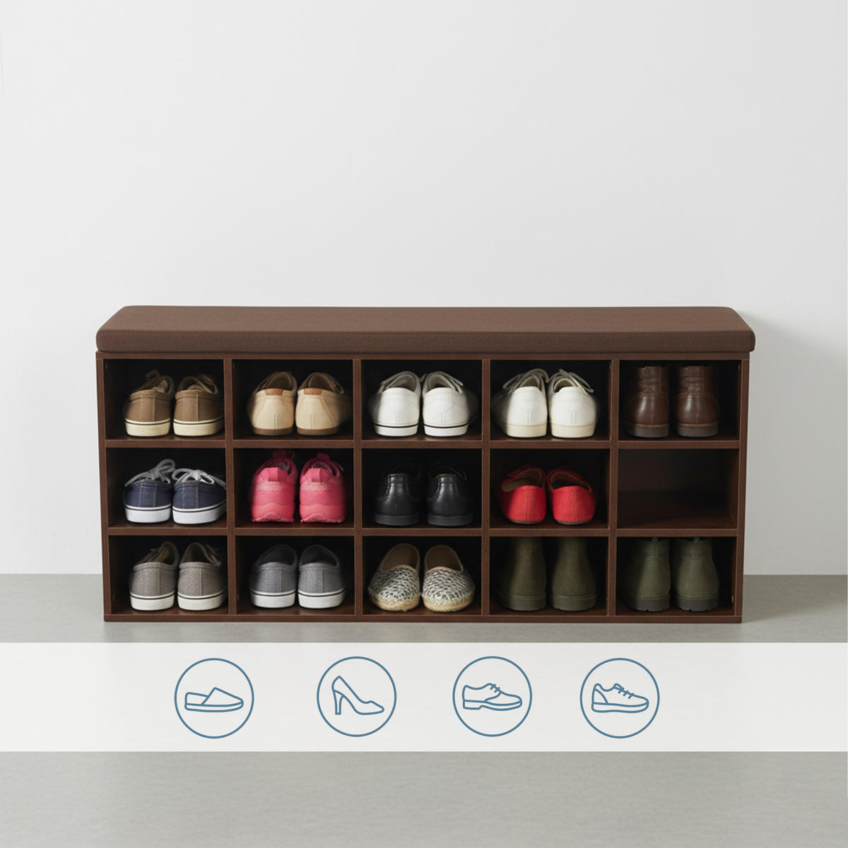 SCHUHBANK - Dunkelbraun, Holzwerkstoff/Textil (105/48/30cm) - Relaxdays