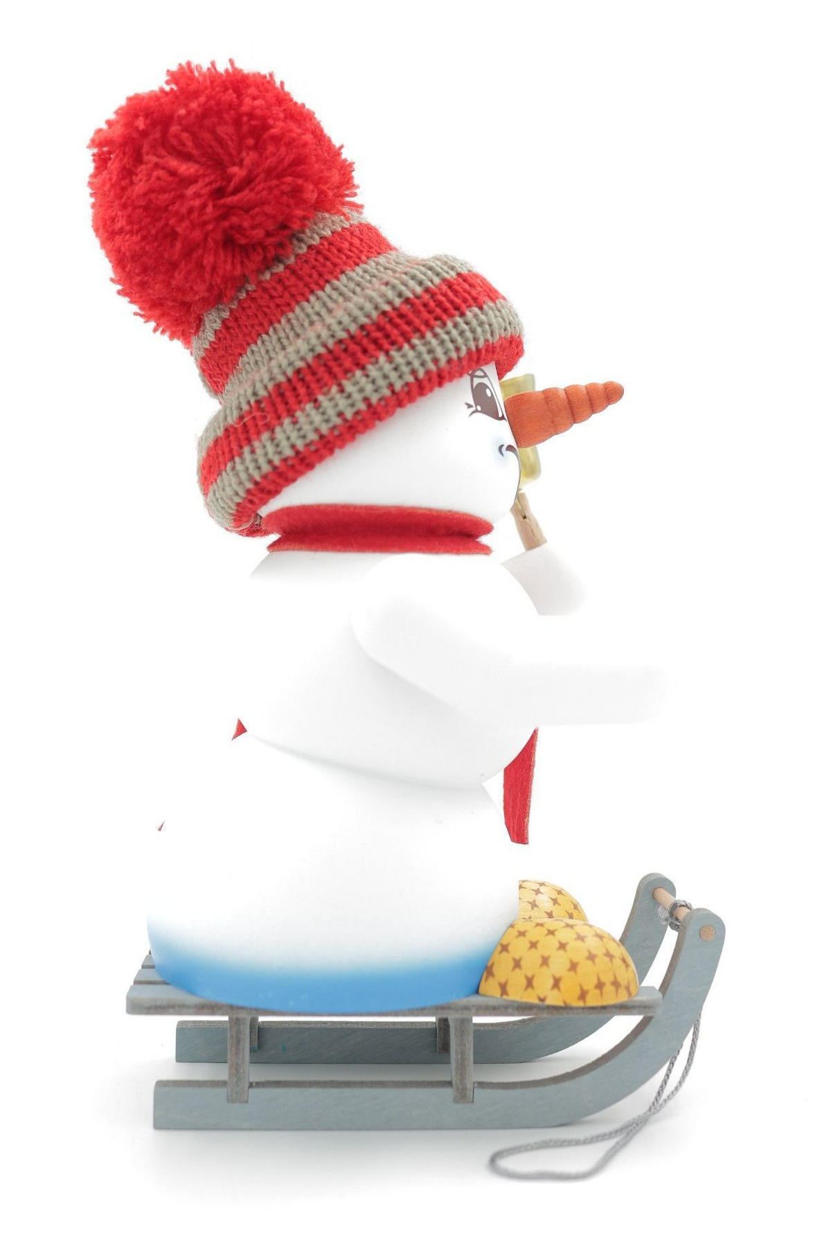 RAUCHFIGUR Schneemann Weiß Schlitten 19 cm - Multicolor, Holz (15/19/0.1cm)