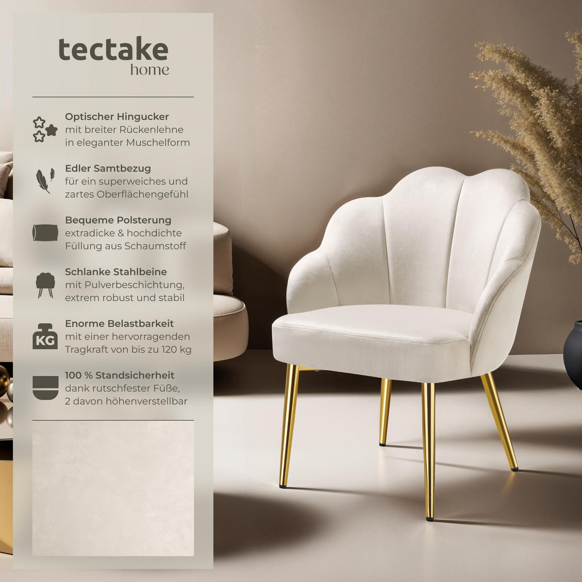 COCKTAILSESSEL 1er Set Hellen 66 x 62 x 80 5 cm creme/gold - Goldfarben/Creme, Textil (66/80.5/62cm) - tectake
