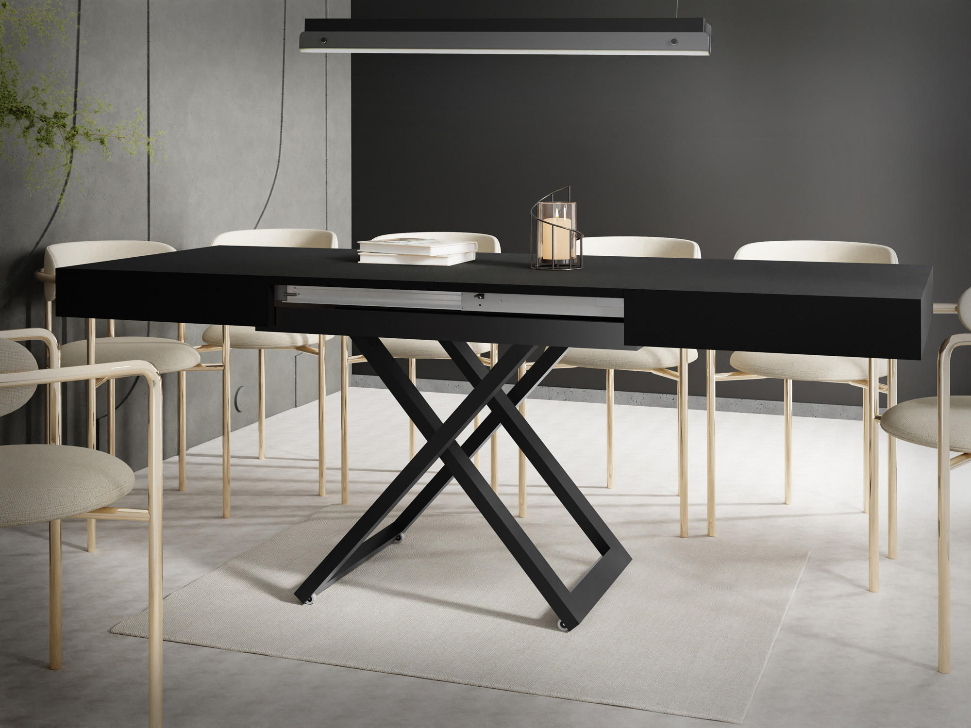 COUCHTISCH Cavetta U höhenverstellbar ausziehbar, Schwarz 120-200/80/27-76 cm - Schwarz, Holzwerkstoff/Metall (80/120/76cm) - WFL GROUP