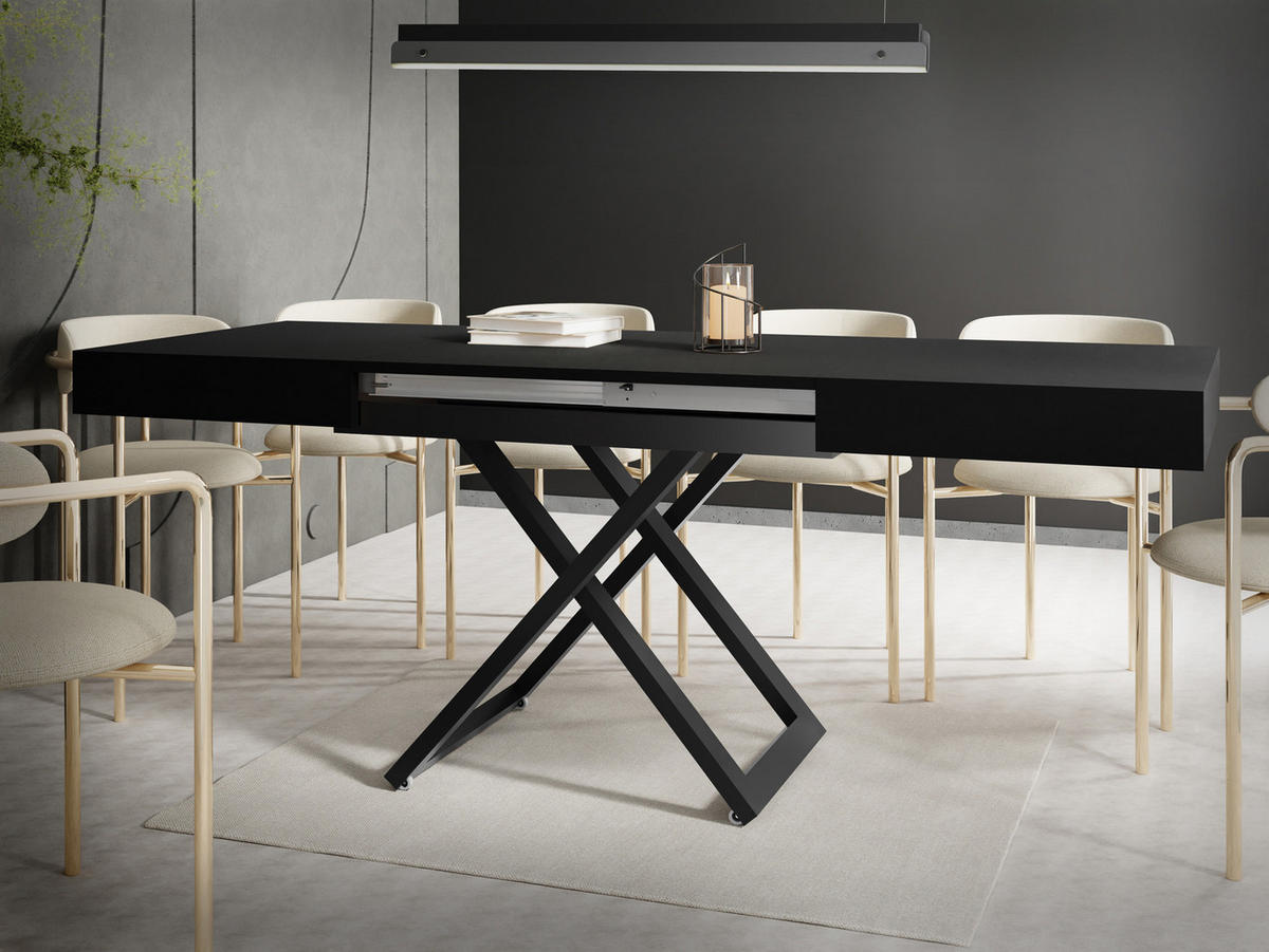 COUCHTISCH Cavetta U höhenverstellbar ausziehbar, Schwarz 120-200/80/27-76 cm - Schwarz, Holzwerkstoff/Metall (80/120/76cm) - WFL GROUP