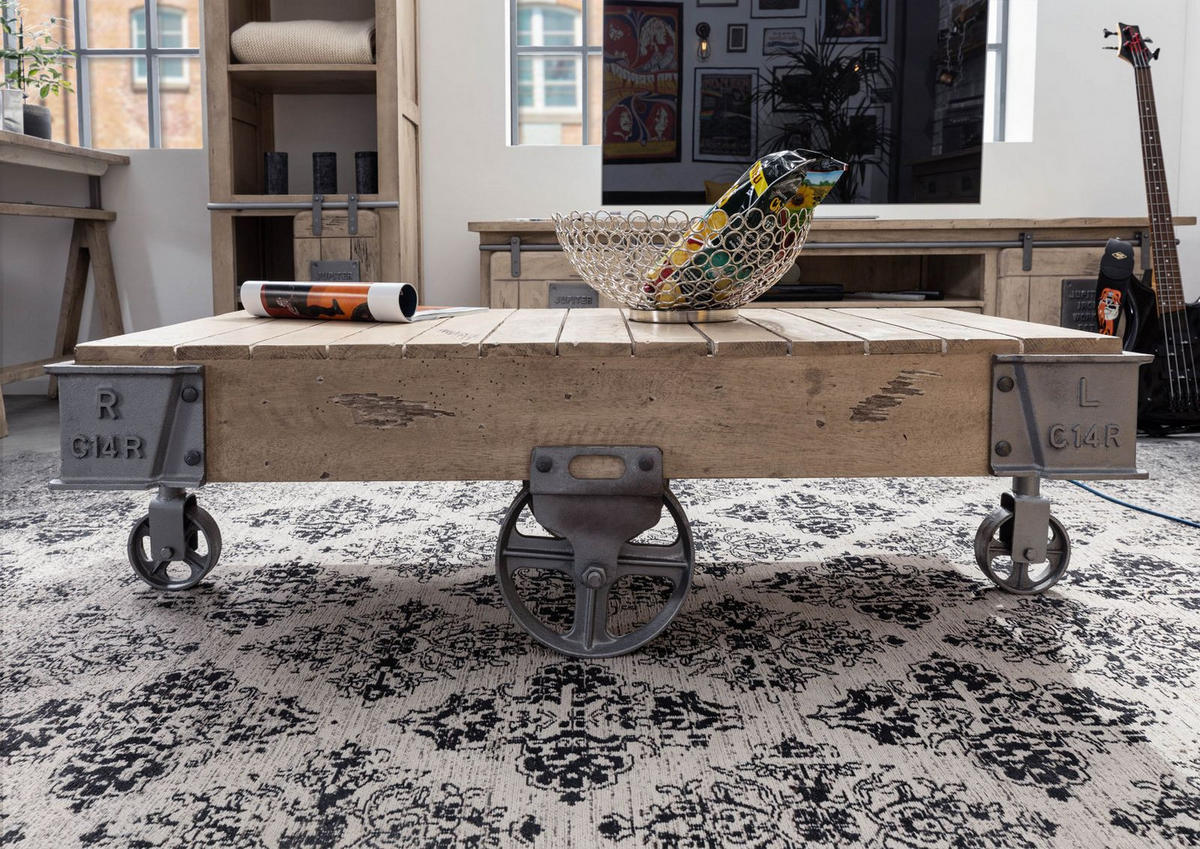 COUCHTISCH Mango 120x60x43 whitewash lackiert RAILWAY #360 - Beige, Holz (120/60/43cm) - Massivmoebel24