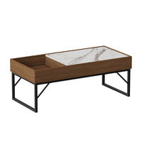 COUCHTISCH Lunero Nussbaum 105 x 50 cm - Weiß Hochglanz/Walnussfarben, Holzwerkstoff (50/105/40cm) - Vicco