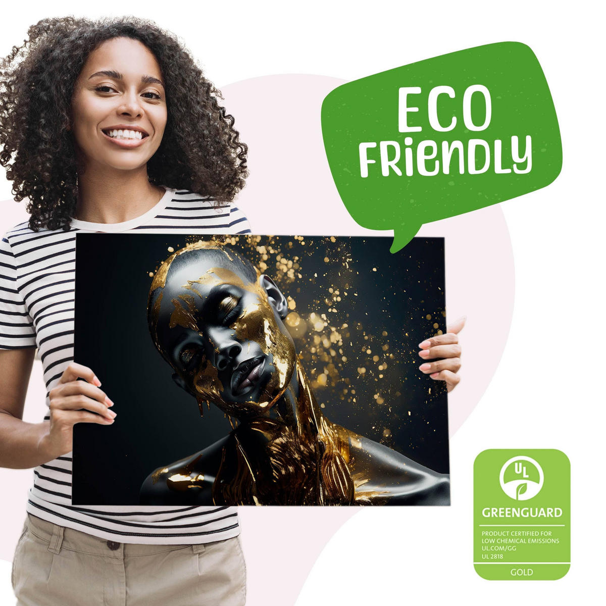 LEINWANDBILD für Wohnzimmer abstraktes Porträt Frau Glamour 100cm x 70cm - Beige/Schwarz, Textil (100/70cm) - Muralo