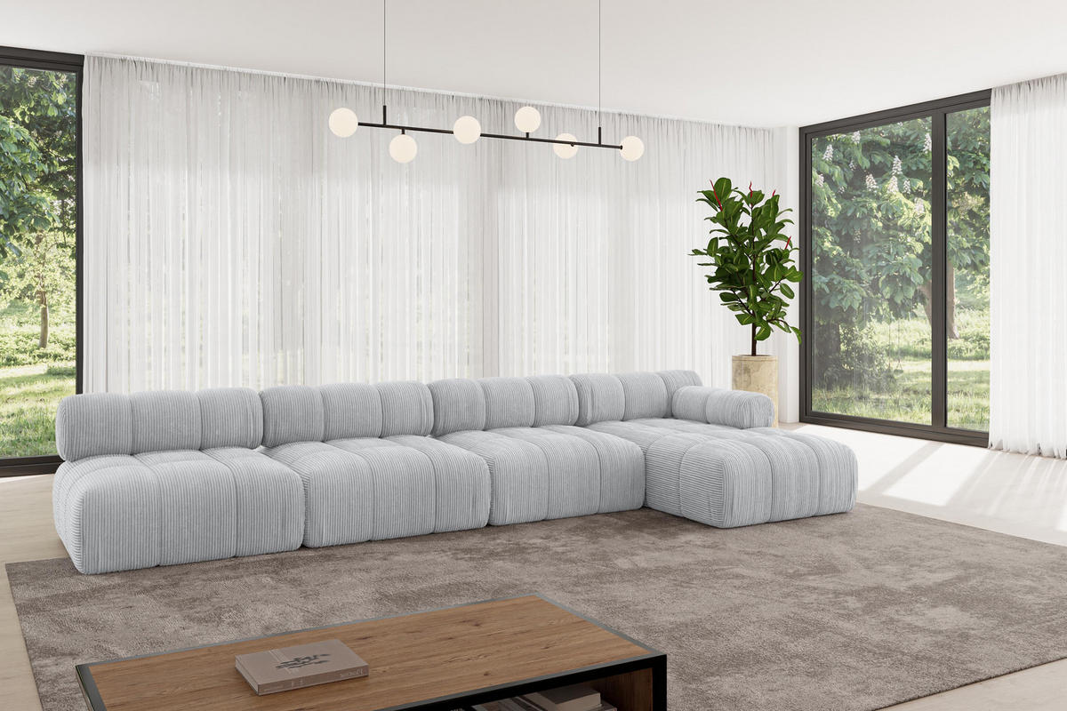ECKSOFA modulares Sofa Razon-L3 - 380x160x70 cm Grau Cord - Grau, Holzwerkstoff/Textil (380/160cm) - ALTDECOR