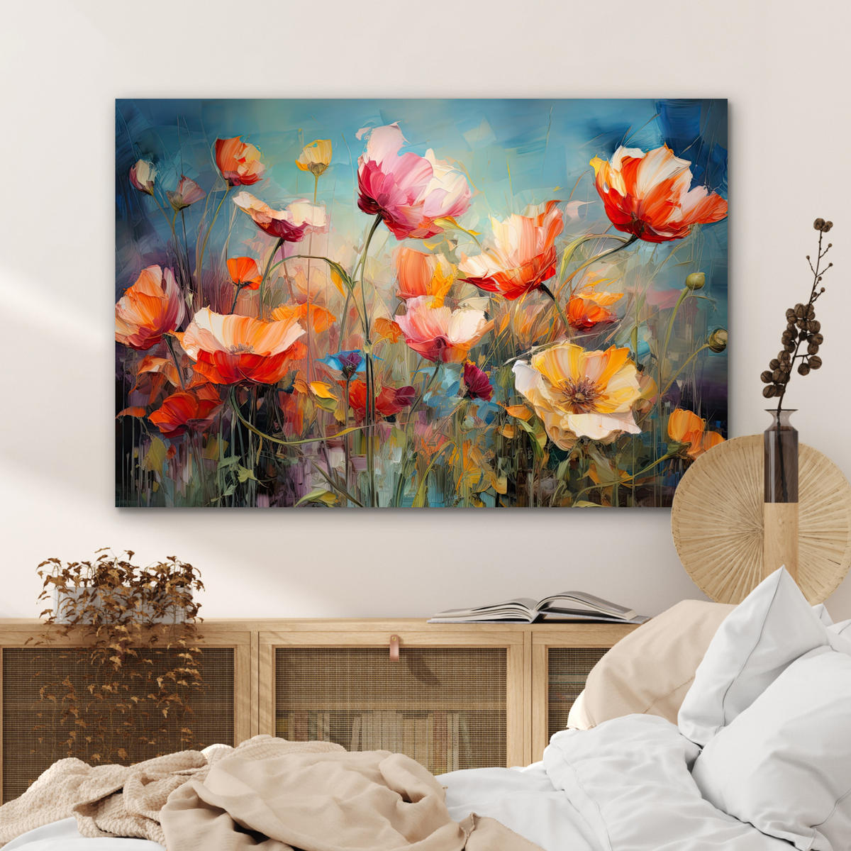 METALLBILD Blumen - Aquarell - Kunst - Botanisch - Natur 90x60 cm - Orange, Metall (90/60cm) - MuchoWow
