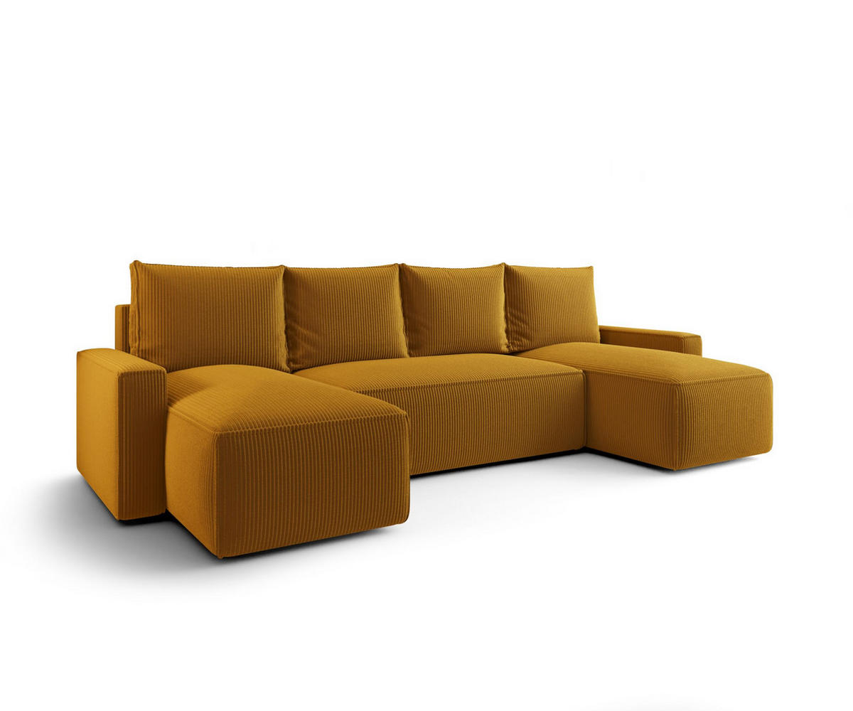 WOHNLANDSCHAFT mit Schlaffunktion SAVIO U Poso 01 - Currygelb, Textil (300/75/140cm) - Bedante