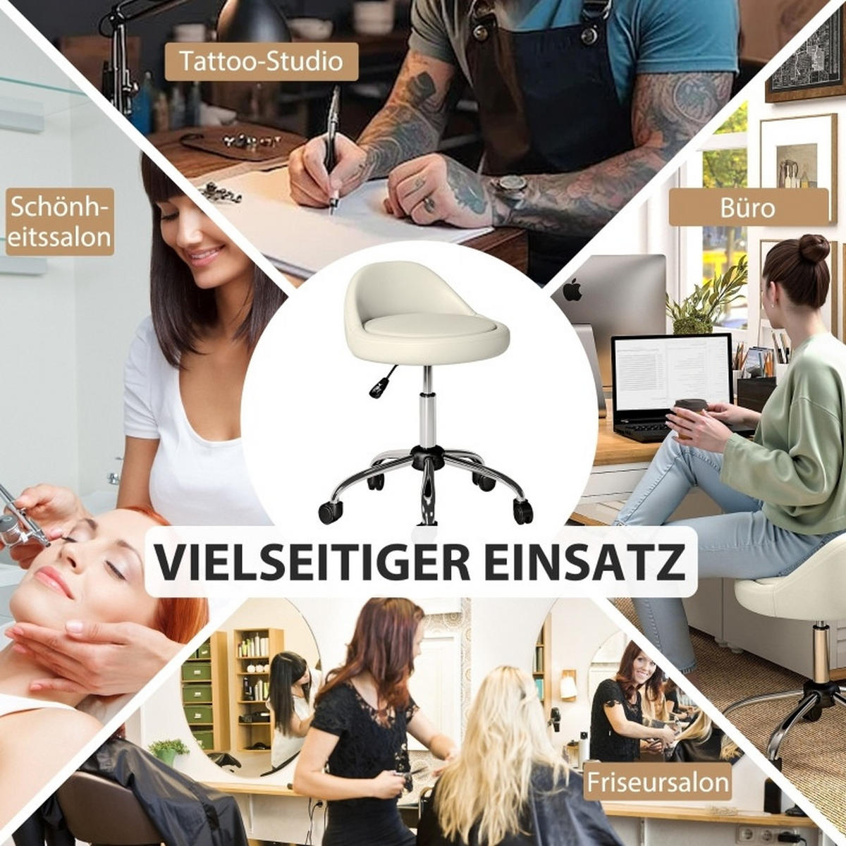 ROLLHOCKER höhenverstellbar Ø 50 x 63-83 cm Kunstleder White - Weiß, Metall (35/83/35cm) - Meubliv