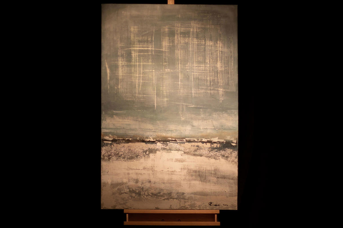 ACRYLBILD HANDGEMALT 80/120 cm - Blau/Beige, Holz/Textil (2.74/120cm) - KUNSTLOFT