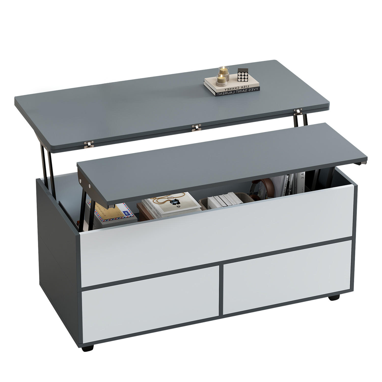 COUCHTISCH höhenverstellbar Stauraum Schubladen Rollen 100/98/65 cm - Grau, Holz (100/98/65cm) - Kaket