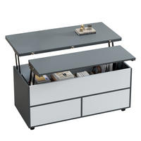 COUCHTISCH höhenverstellbar Stauraum Schubladen Rollen 100/98/65 cm - Grau, Holz (100/98/65cm) - Kaket