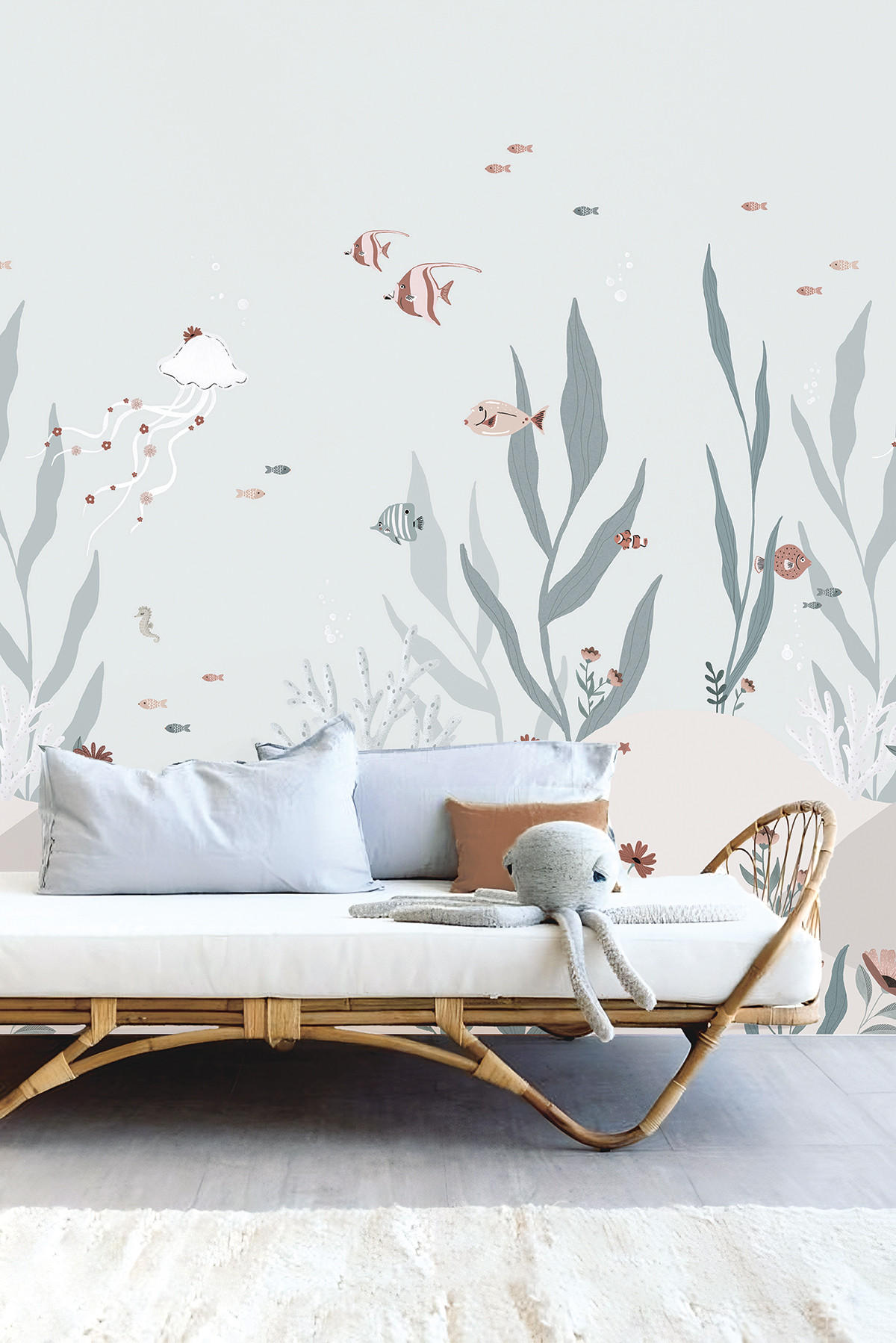 VLIESTAPETE Ocean Field, Leben unter Wasser 2m x 2.48m, Blau - Hellblau, Papier (248/200cm) - Lilipinso
