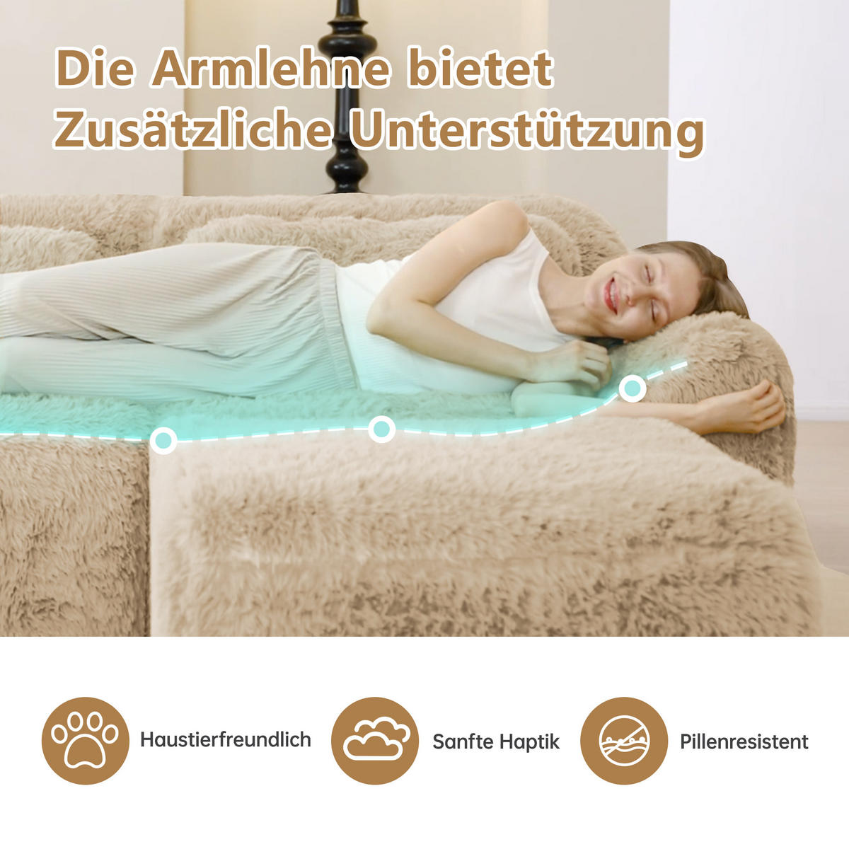3-SITZER SOFA plüschstoff in hellkhaki, rahmenlos & montagefrei - Hellgelb, Textil (291/73/104cm) - Urban Meuble
