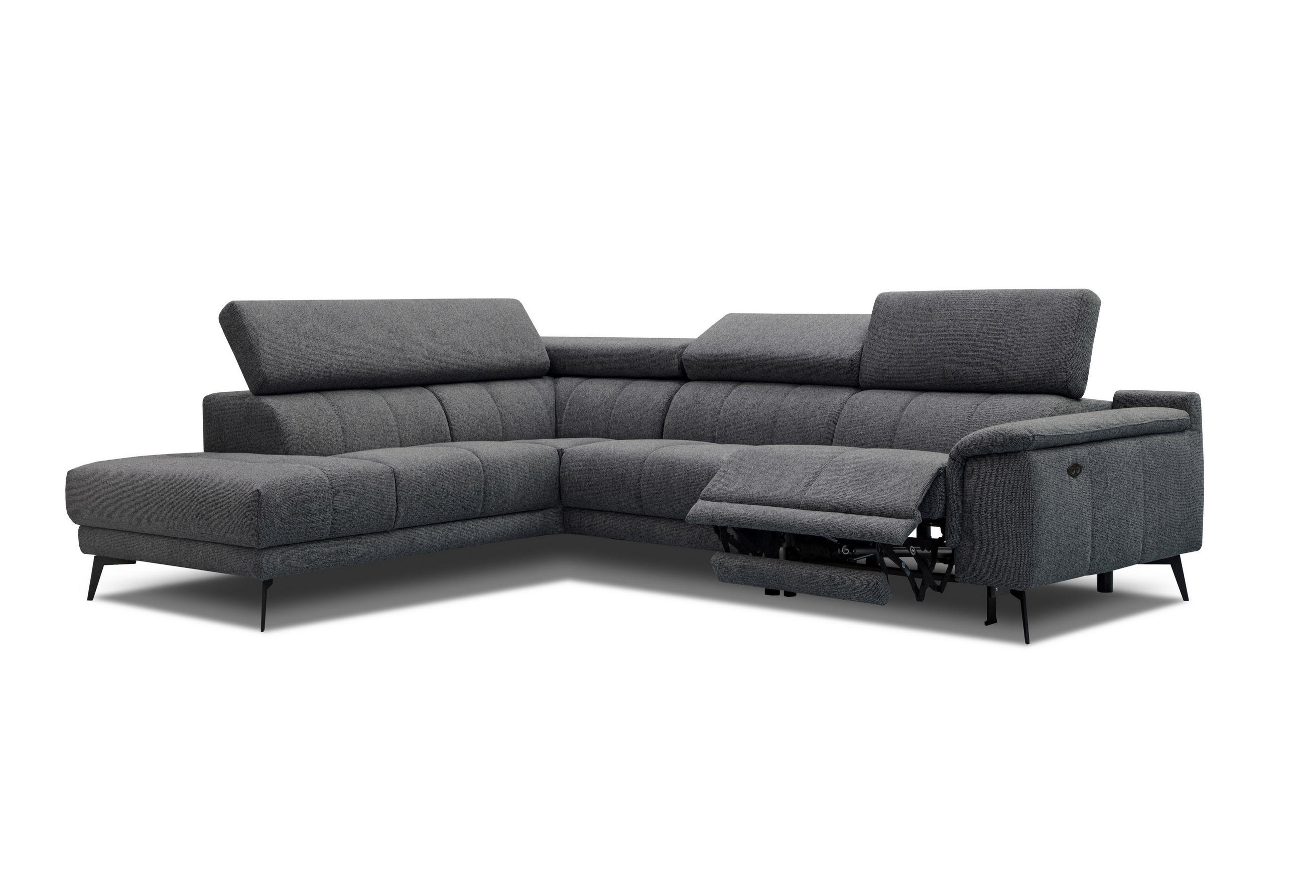 ECKSOFA FIERO 5-Sitzer mit 1 Relaxfunktion, dunkelgrau - Dunkelgrau, Holzwerkstoff/Textil (228/290cm) - Courtois Laville