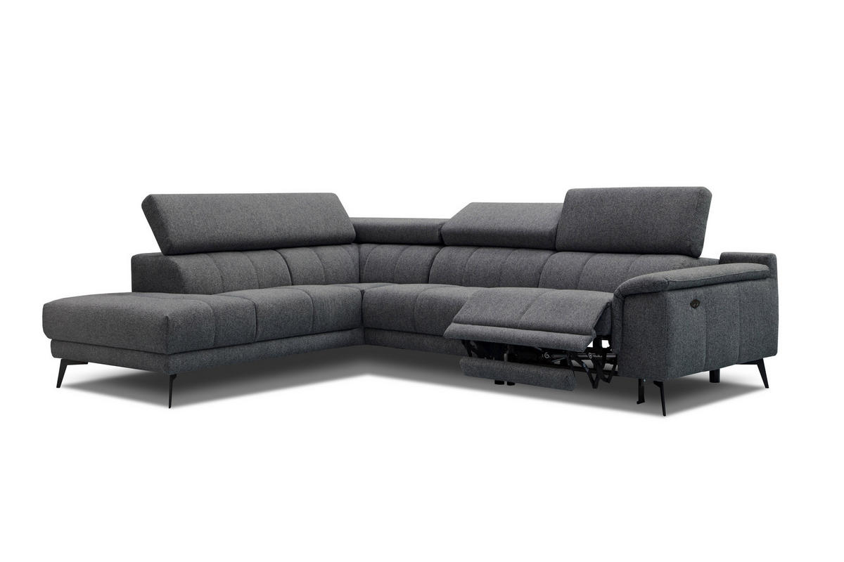 ECKSOFA FIERO 5-Sitzer mit 1 Relaxfunktion, dunkelgrau - Dunkelgrau, Holzwerkstoff/Textil (228/290cm) - Courtois Laville