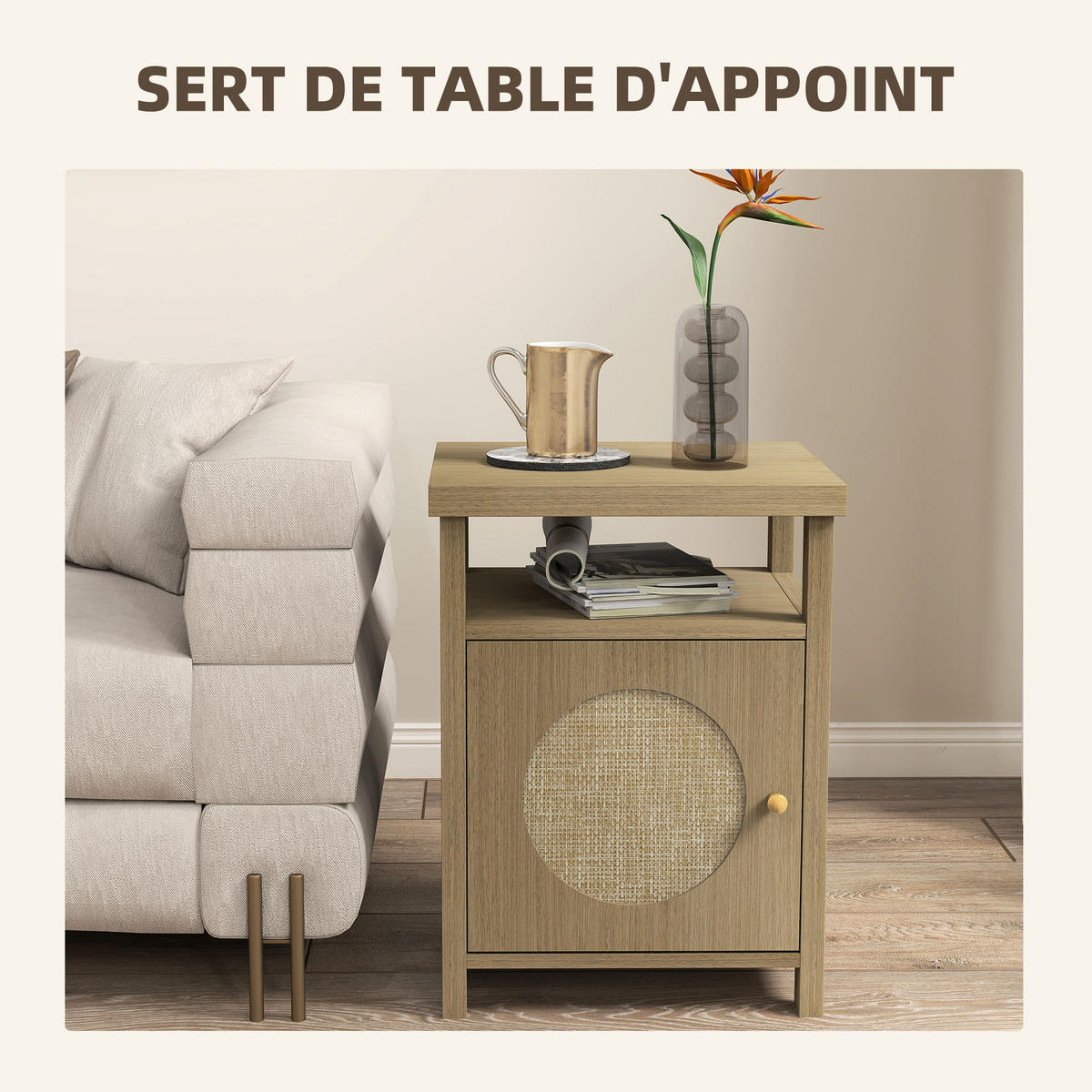 NACHTSCHRANK 2er-Set DE-12898 Rattantür und offenes Fach Braun - Braun, Holzwerkstoff (35/55/40cm) - ComfortXL