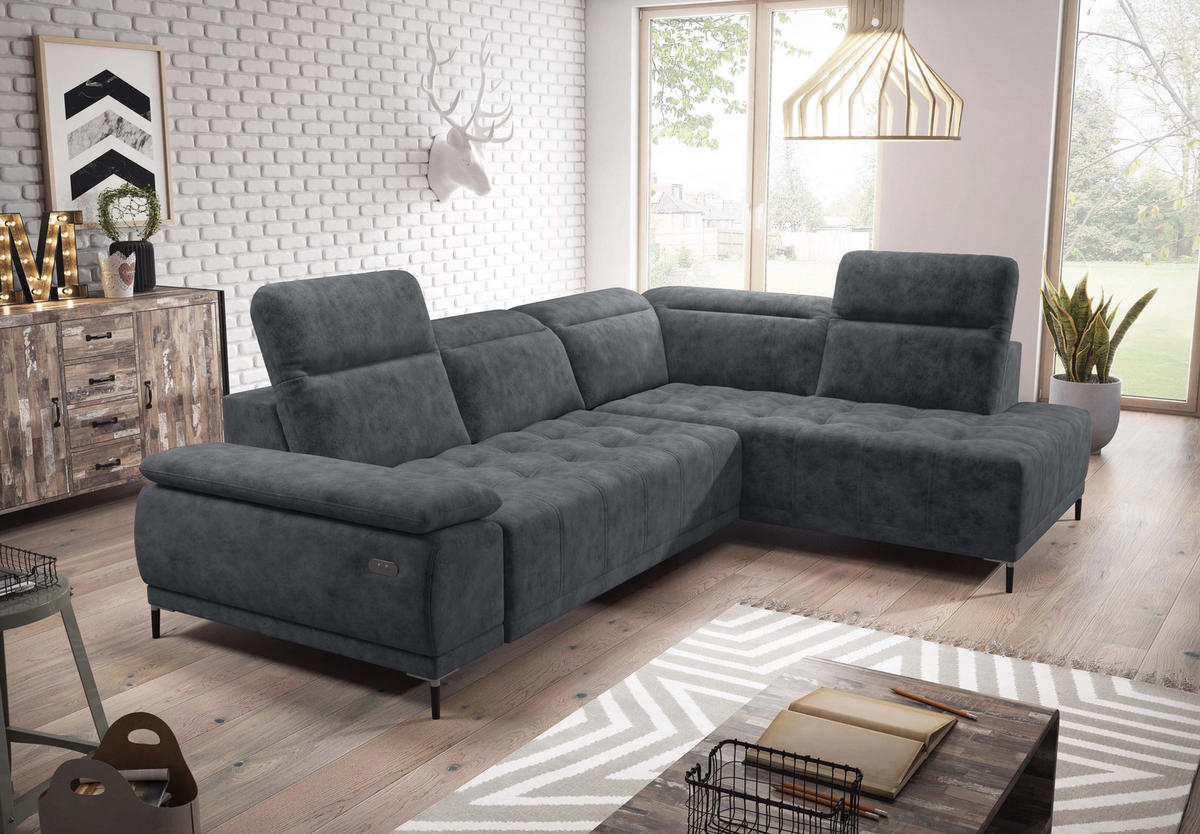 ECKSOFA FOCUS XL L-förmig Konfiguration freistehend RECHTS 352x204x98cm Grey - Grau, Holz/Textil (352/204cm) - DomoHome