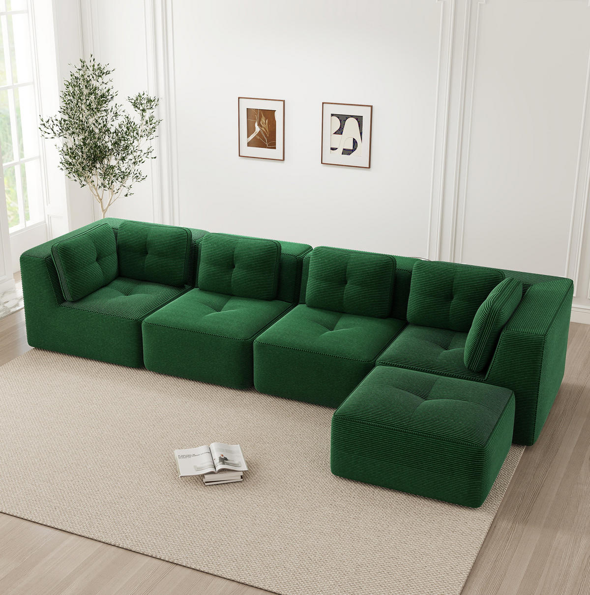 ECKSOFA 386/177/69 cm grün aus Cord mit modularem Design und tiefer Sitzfläche - Grün, Textil (177/386cm) - OKWISH