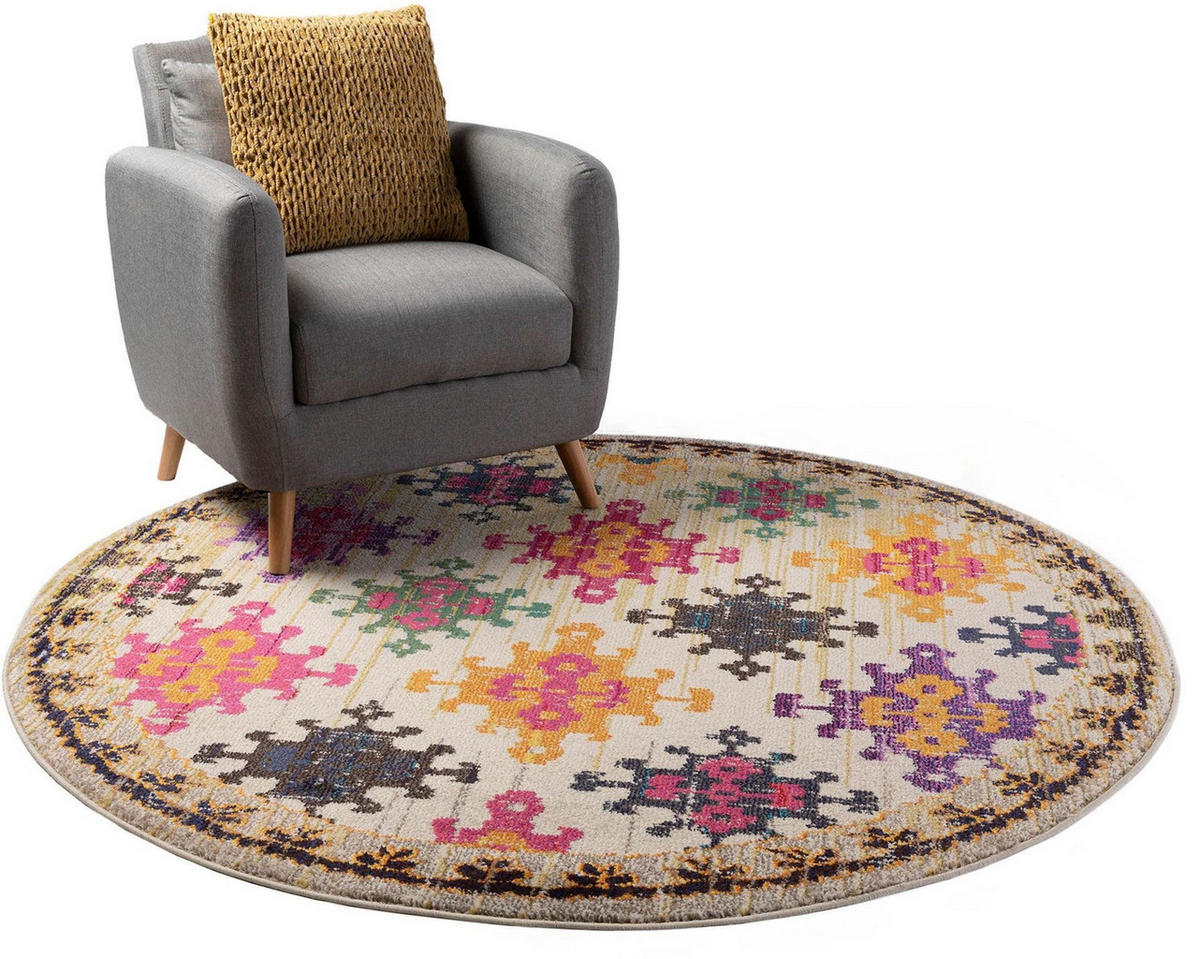 TEPPICH Teppich Casa Bunt/Beige - Beige/Multicolor, Kunststoff (120/1cm) - KUNSTLOFT