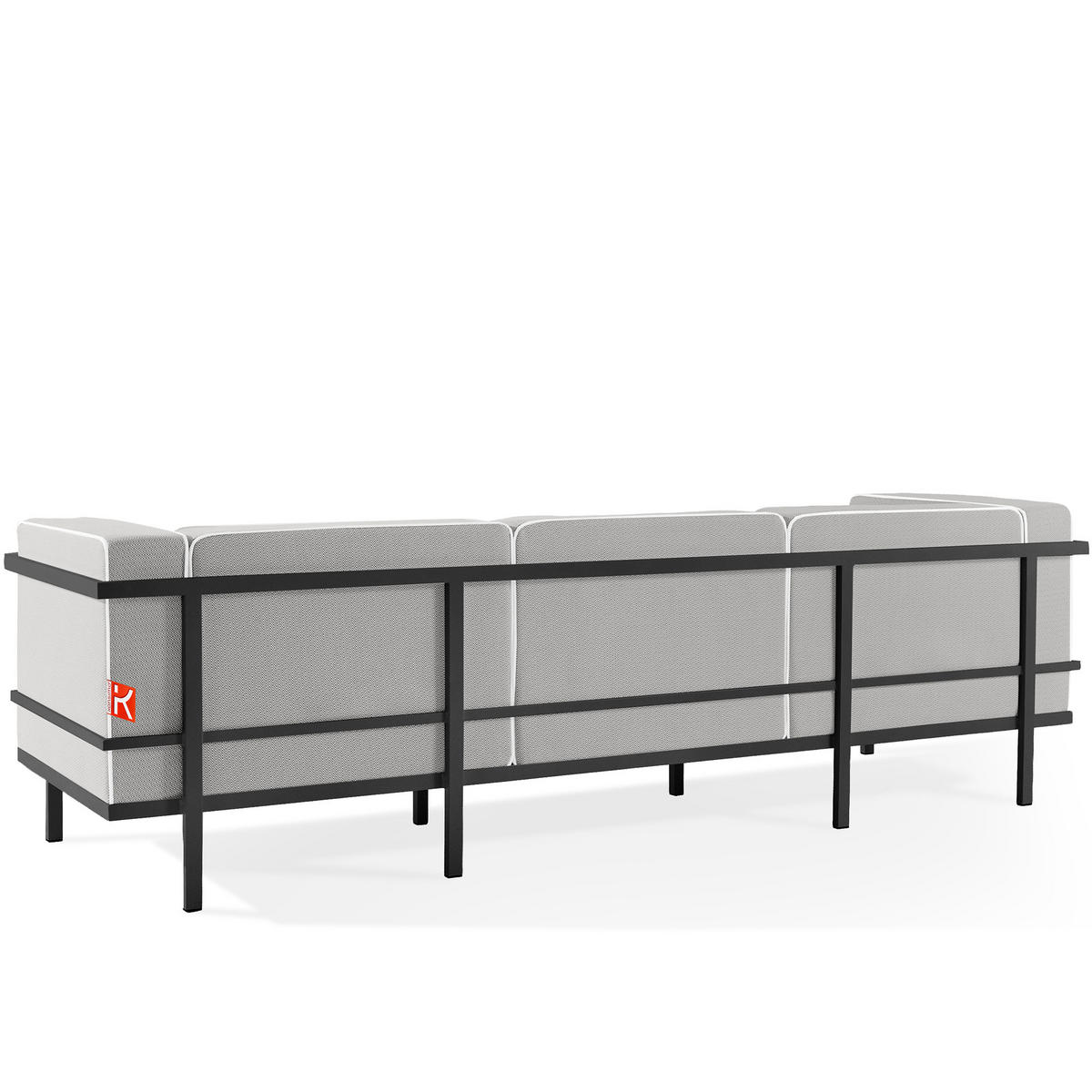 GARTENLOUNGE-SET TRIGLO 1x Tisch, 2x Sessel, 1x Sofa 3-Sitzer, 4-tlg., Modern, Dunkelgrau - Dunkelgrau/Weiß, Glas/Textil - KONSIMO®