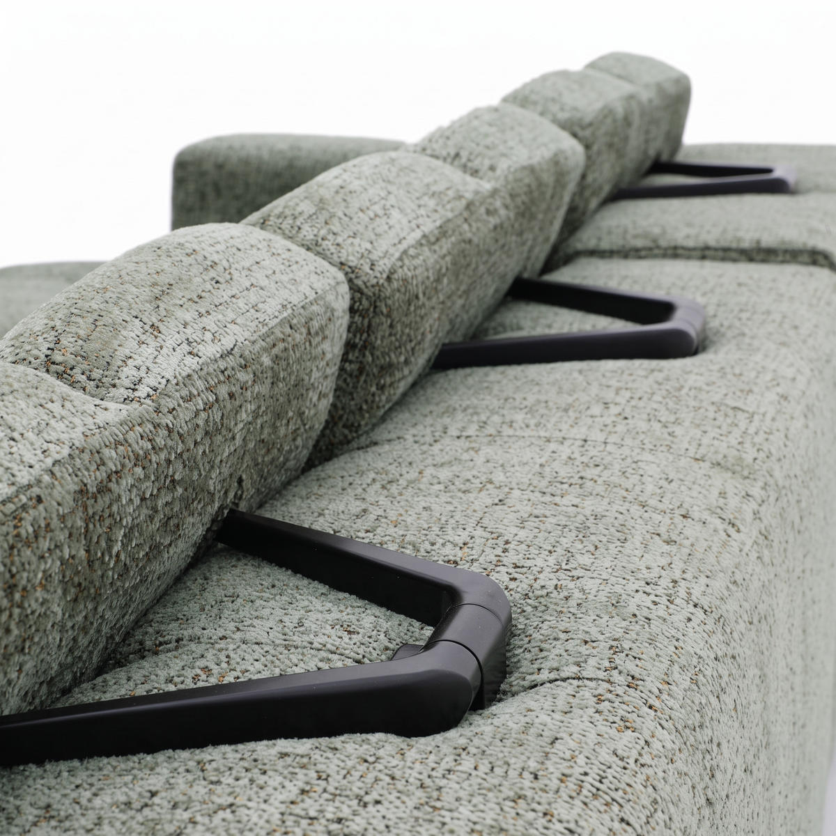 ECKSOFA TENDER Links mit Schlaffunktion und Verstellbare Kopfstützen, Chenille hellgrün - Schwarz/Hellgrün, Holz/Kunststoff (315/176cm) - Muffo